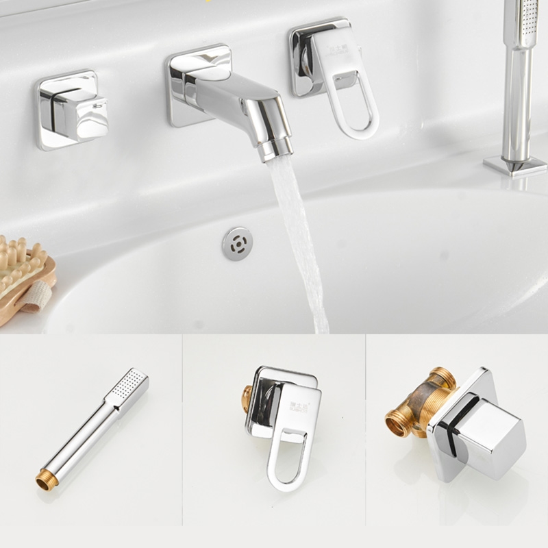 卫生间浴室柜墙式水龙头半梅三件套四件套冷热洗手盆洗脸盆面盆抽拉式