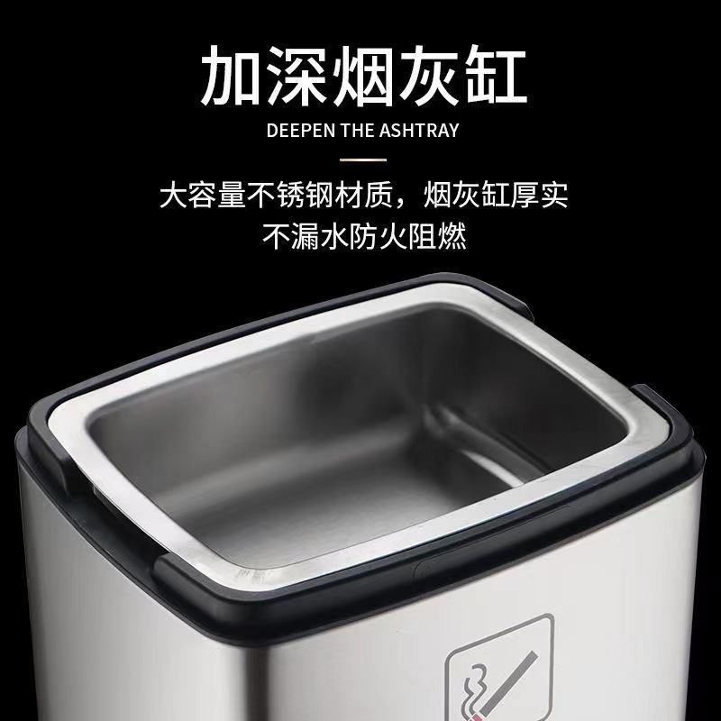 室外立式烟灰柱不锈钢烟灰桶落地灭烟柱 _加高款-砂银钢(烟灰缸+垃圾桶)高清大图