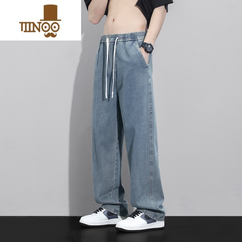 YANXU牛仔裤男款夏季薄款潮牌美式高街工装直筒阔腿长裤男生运阔直阔季高清大图