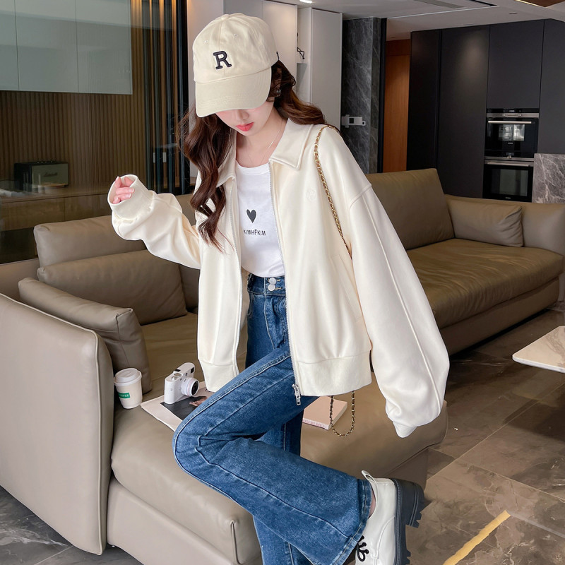 唐狮春季女翻领净色短款长袖外套简约气质温柔韩版时尚