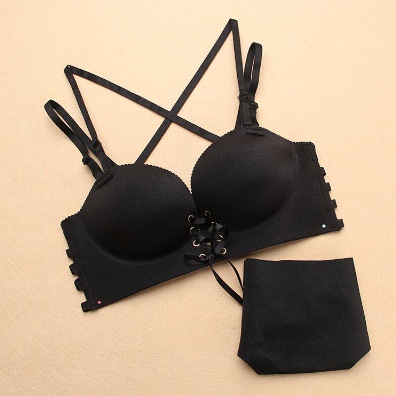 交叉文胸八带性感拢无钢圈系绳lb加厚内衣绑带套装美背肤色单件视频