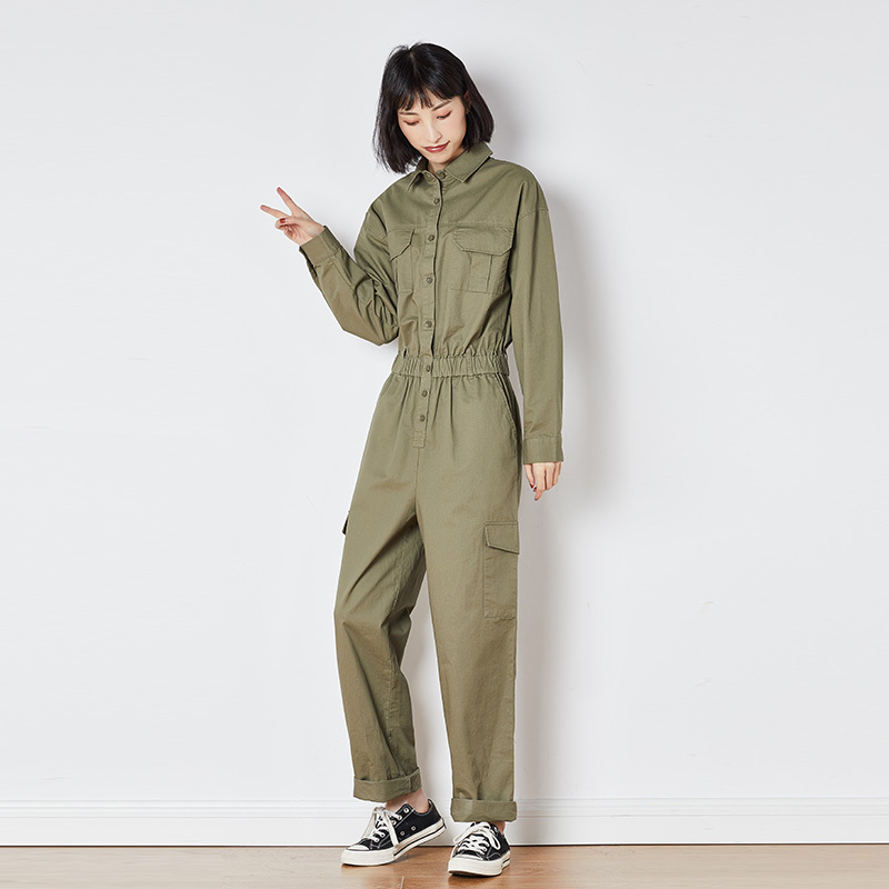 90元,叠加优惠券]唐狮春新款休闲裤工装连体衣女装时髦显瘦连体裤女