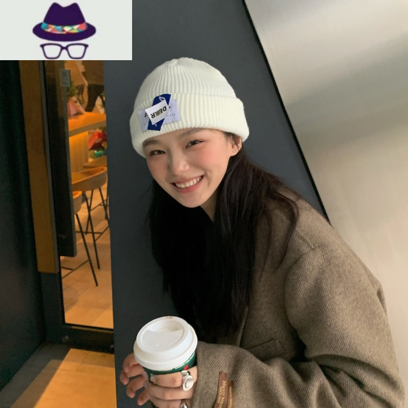 [ZRSN]韩版个性小众贴标针织帽秋冬天保暖百搭毛线帽子女潮ins FISH BASKET