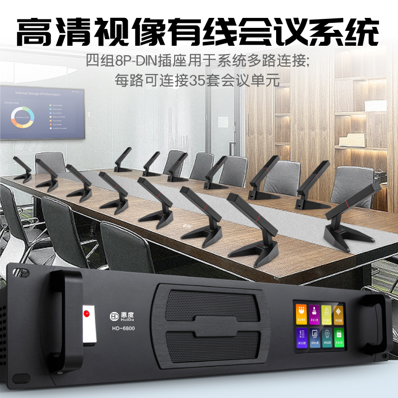 惠度(HuiDu)HD-6800有线手拉手会议麦克风视频跟踪智能抗干扰展厅工程电容方管话筒一拖四高清大图
