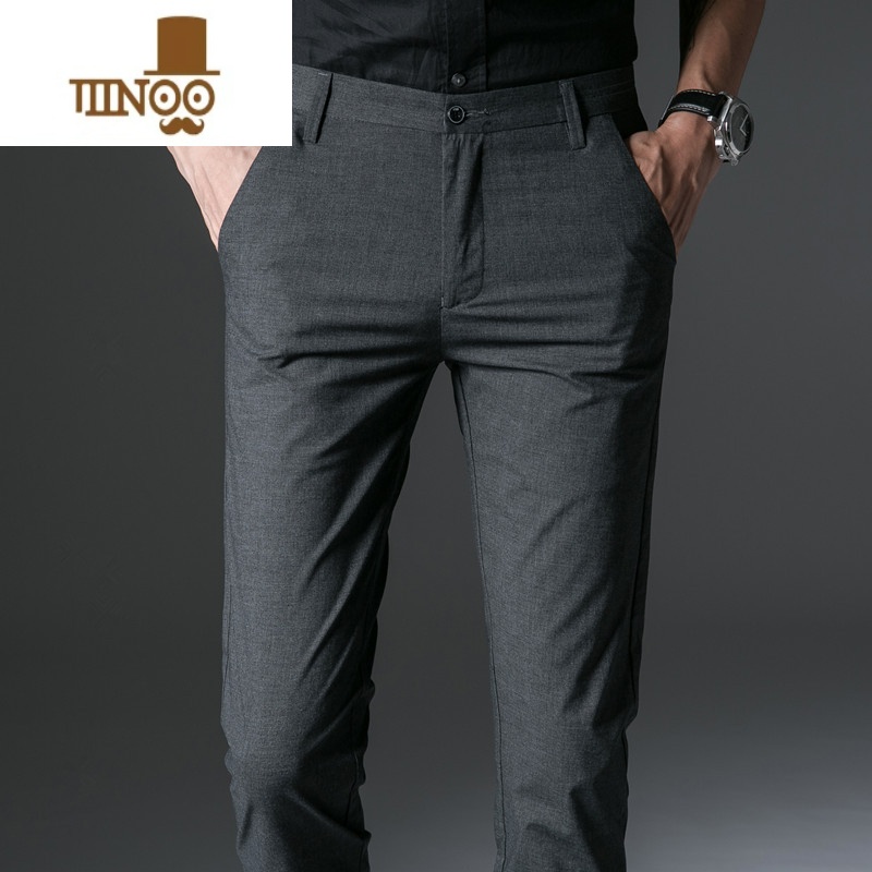 YANXU男裤冰丝男士休闲裤修身直筒长裤商务西装裤子男夏季薄款西裤男装高清大图