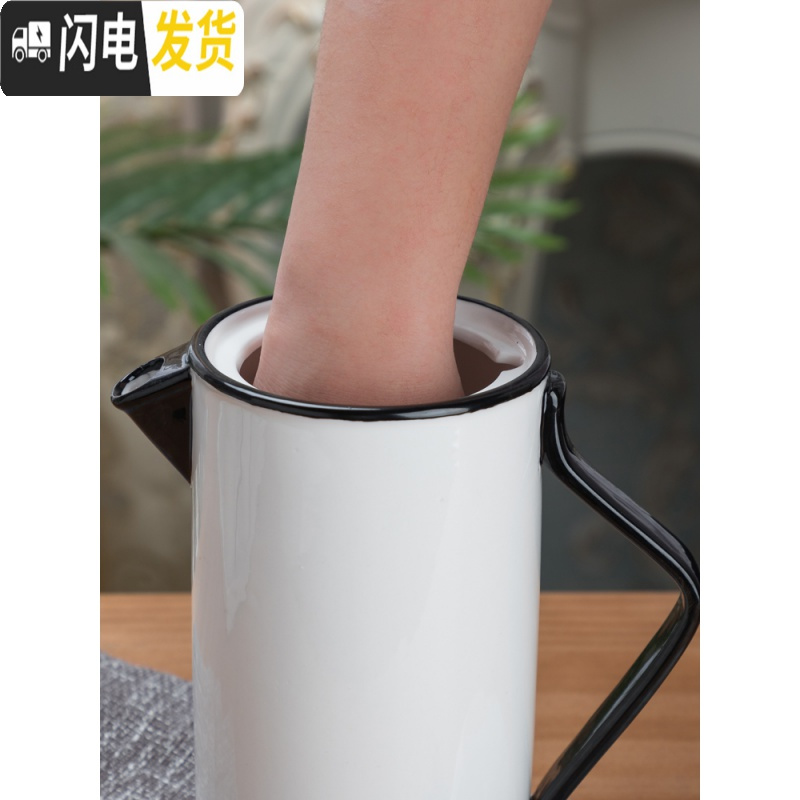 三维工匠水具套装 骨瓷 家用带托盘 简约现代 耐热花茶壶冷水壶 黑色描线 6杯配白托盘+架子