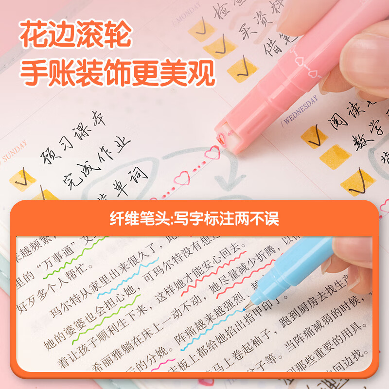 得力 SK134 荧光笔 6支/盒滚轮花型印章轮廓笔 DIY装饰笔高清大图