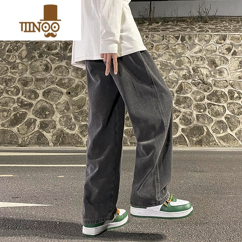 YANXU黑灰色牛仔裤男生夏季宽松直筒长裤ins潮牌复古高街阔腿裤子男款高清大图