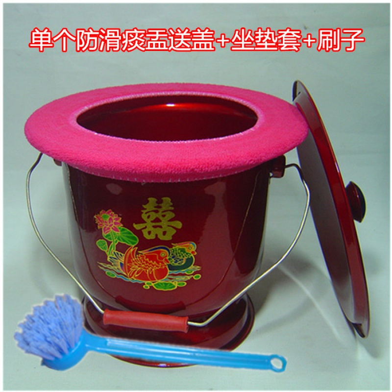 美帮汇防滑水晶烤漆提篮痰盂 老人痰盂 儿童便盆 坐便器尿盆子孙桶 单个水晶防滑送盖+刷子+坐垫套