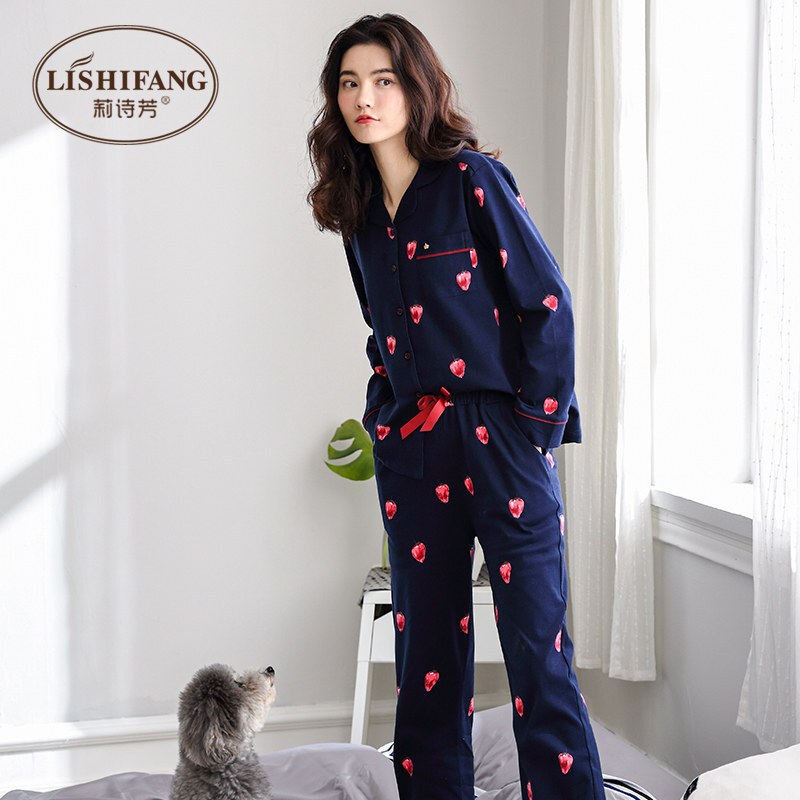 春款睡衣女纯棉长袖时尚清新韩版全棉可爱开衫女士家居服春秋套装