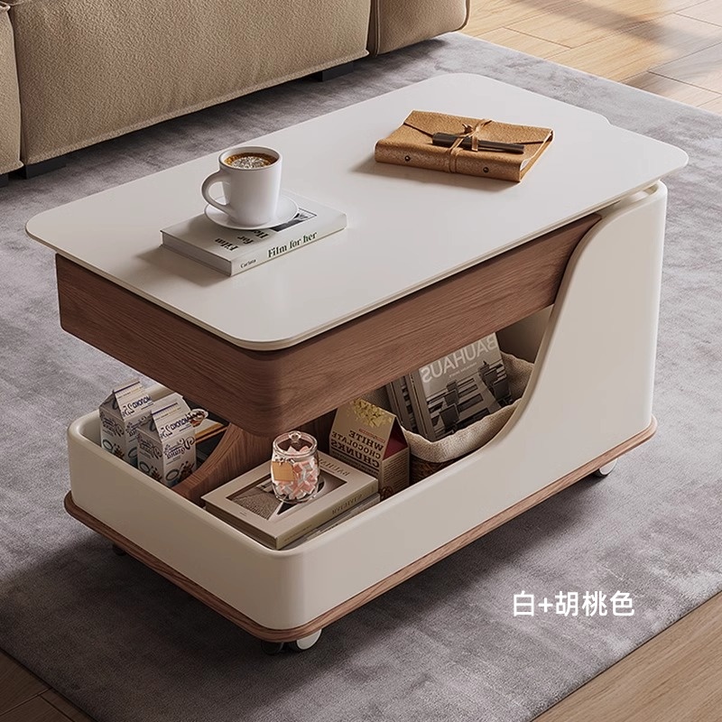 茶几小户型可移动沙发边几小推车岩板多功能升降实木创意客厅家用小茶几边几高清大图