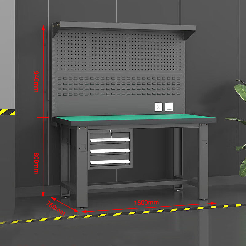鑫金虎 防静电工作台车间流水线操作台工厂维修检验桌重型钳工台 吊三抽+双挂板1.5m高清大图