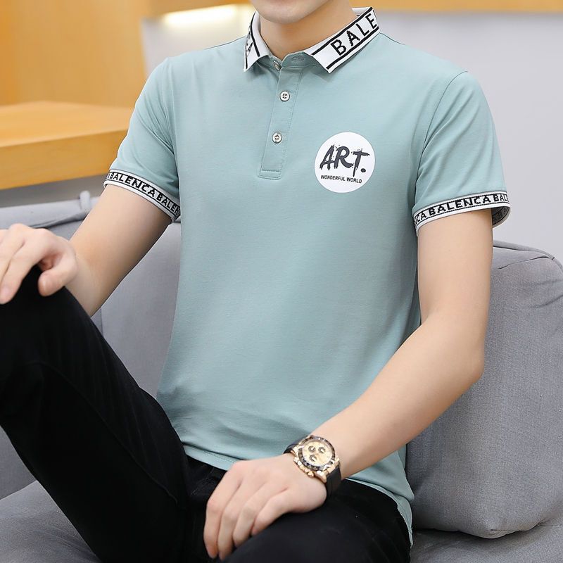 梵克公牛夏季男装短袖t恤韩版字母印花半袖翻领polo衫薄款带领子体恤
