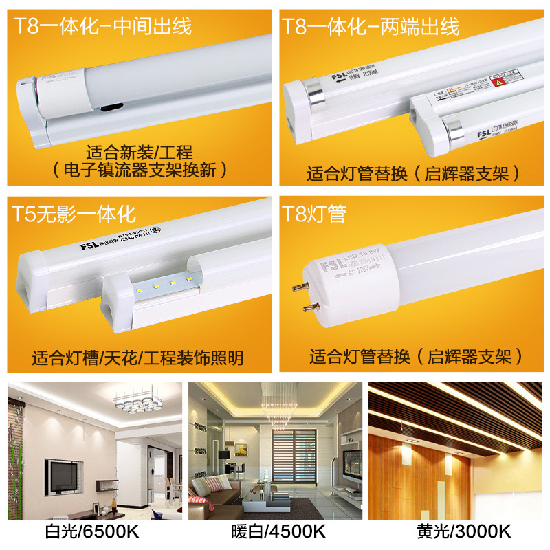 fsl 佛山照明 LED灯管T8高亮日光灯管不含支架组合装