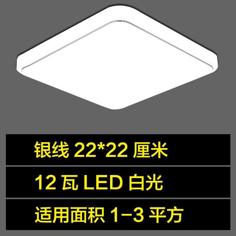 led正方形房间灯简约现代卧室灯阳台过道灯厨房 厂房工程灯 银22*22厘米LED-12W[高亮白光]