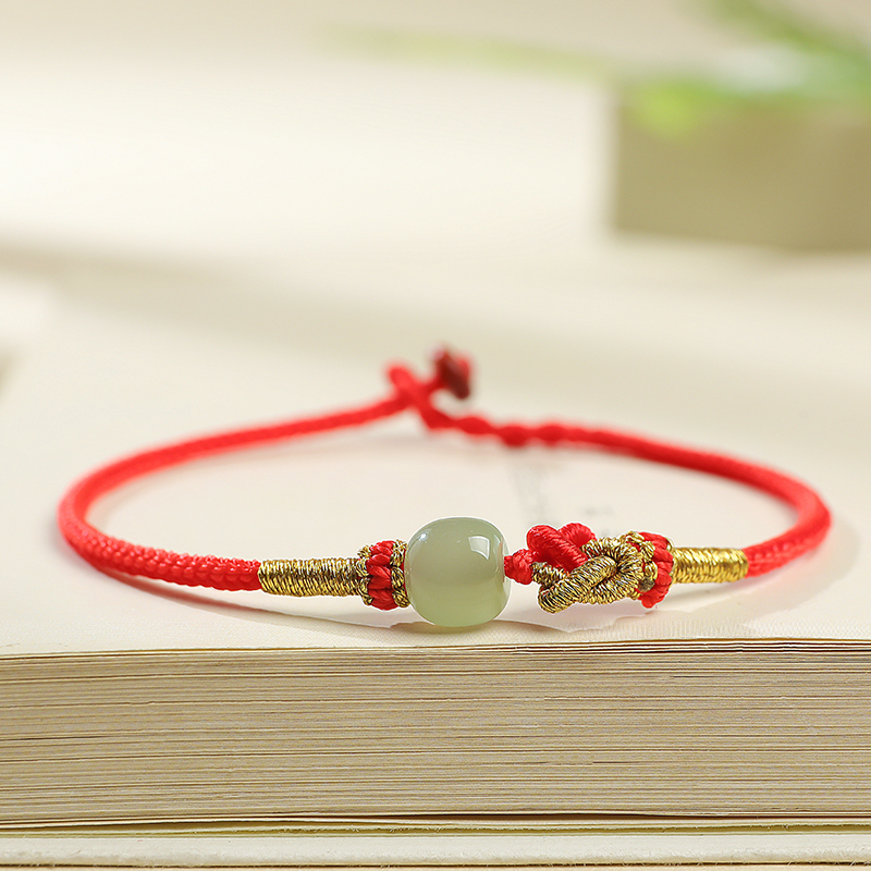 印象眸和田玉手绳浅青玉老型珠情侣款同心结手链玉石手链附送证书