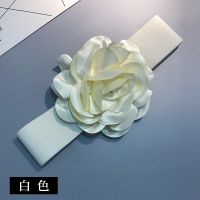 明星同款时尚花朵腰带女连衣裙装饰宽腰封韩版百搭松紧配饰XD001 白色 65CM