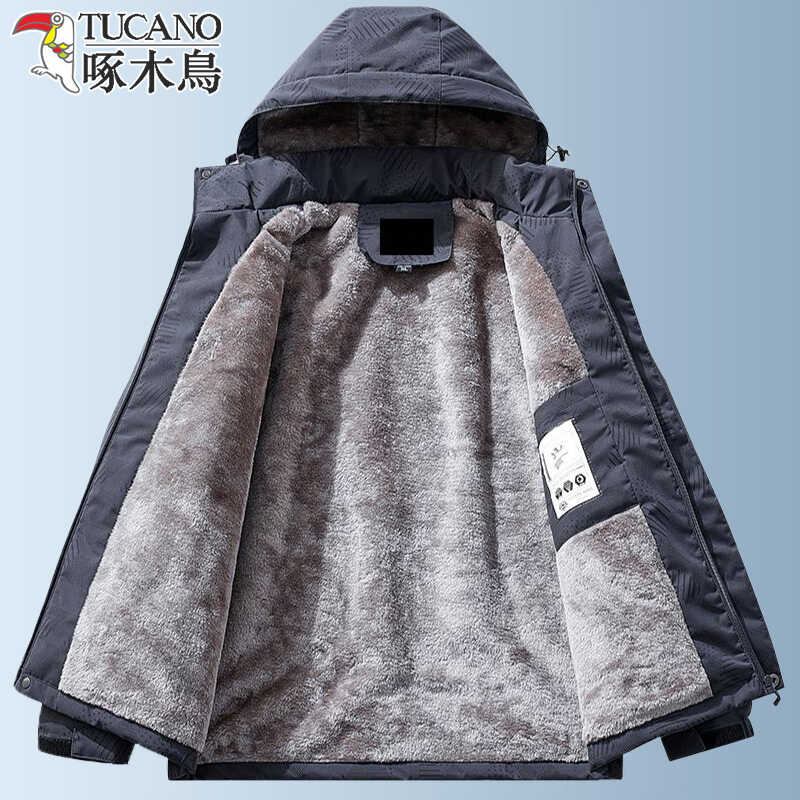 啄木鸟加绒棉衣男冬季加厚保暖中年休闲棉服外套男士防风防水夹棉高清大图
