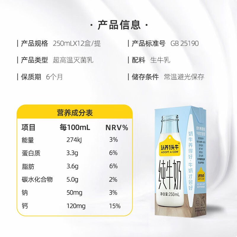 认养一头牛 全脂纯牛奶250ml*12盒高清大图