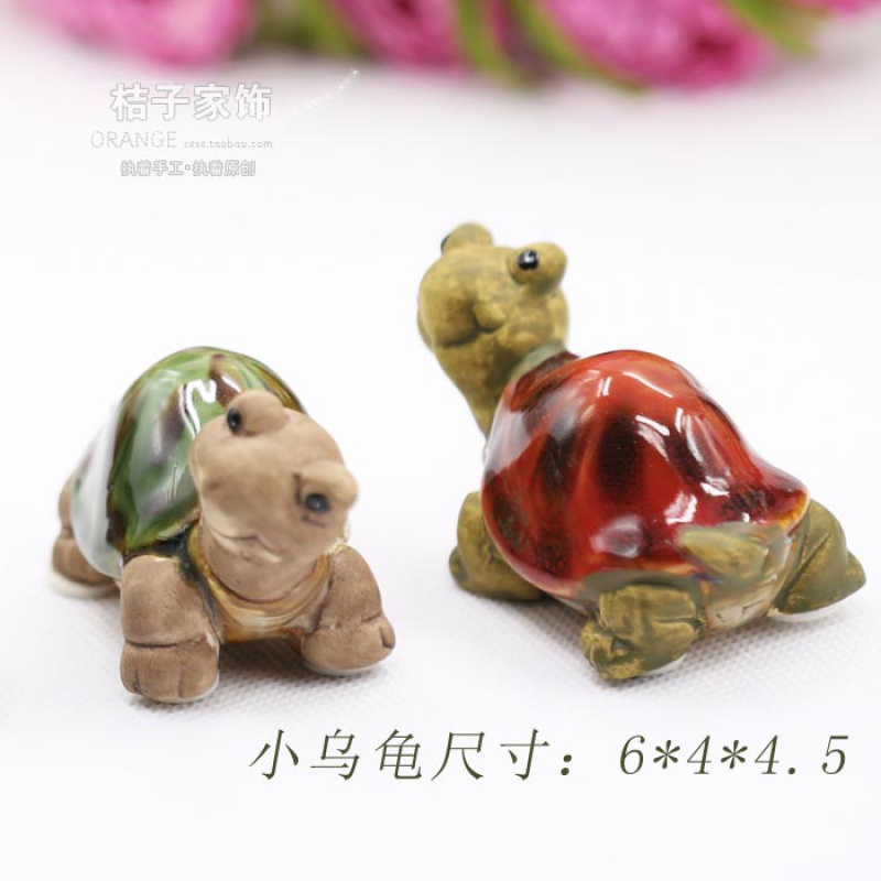 创意鱼缸造景装饰工艺品陶瓷小动物可爱卡通小鸭子青蛙儿童房摆件 三维工匠 小乌龟红绿一对2只高清大图