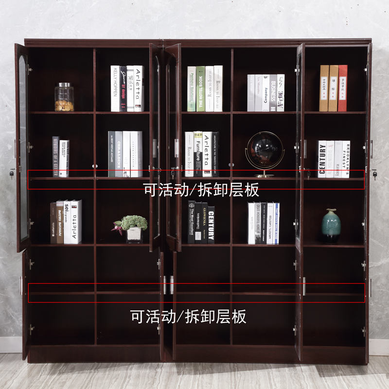 易企采 三门书柜 办公文件柜 木质办公室柜子 油漆贴皮资料柜 档案柜 财务带抽屉锁书柜