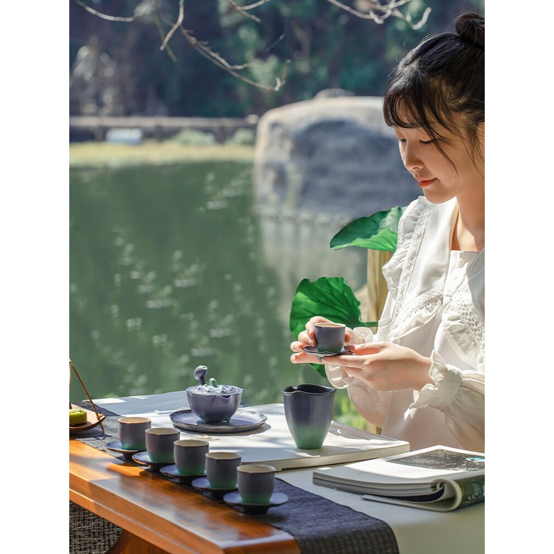 万仟堂(Edenus) 茶具高档茶具套装夏荷成套陶瓷功夫茶具家用送礼青绿釉高端礼盒高清大图