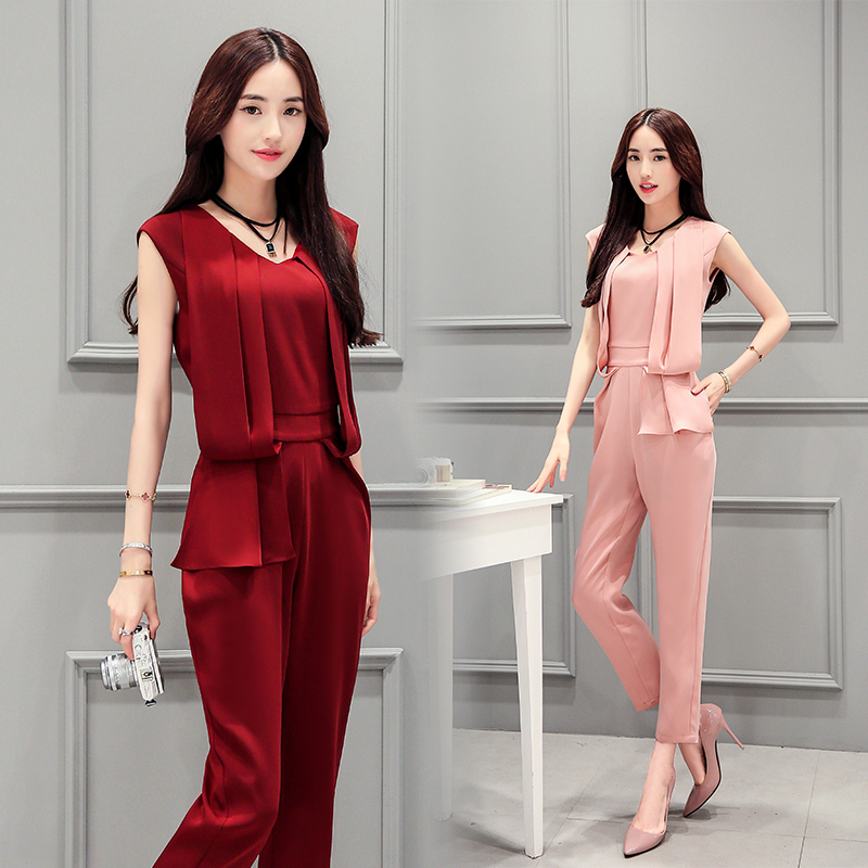 女士夏款新品韩版显瘦连体裤女修身无袖连体衣女装高腰连体裤套装