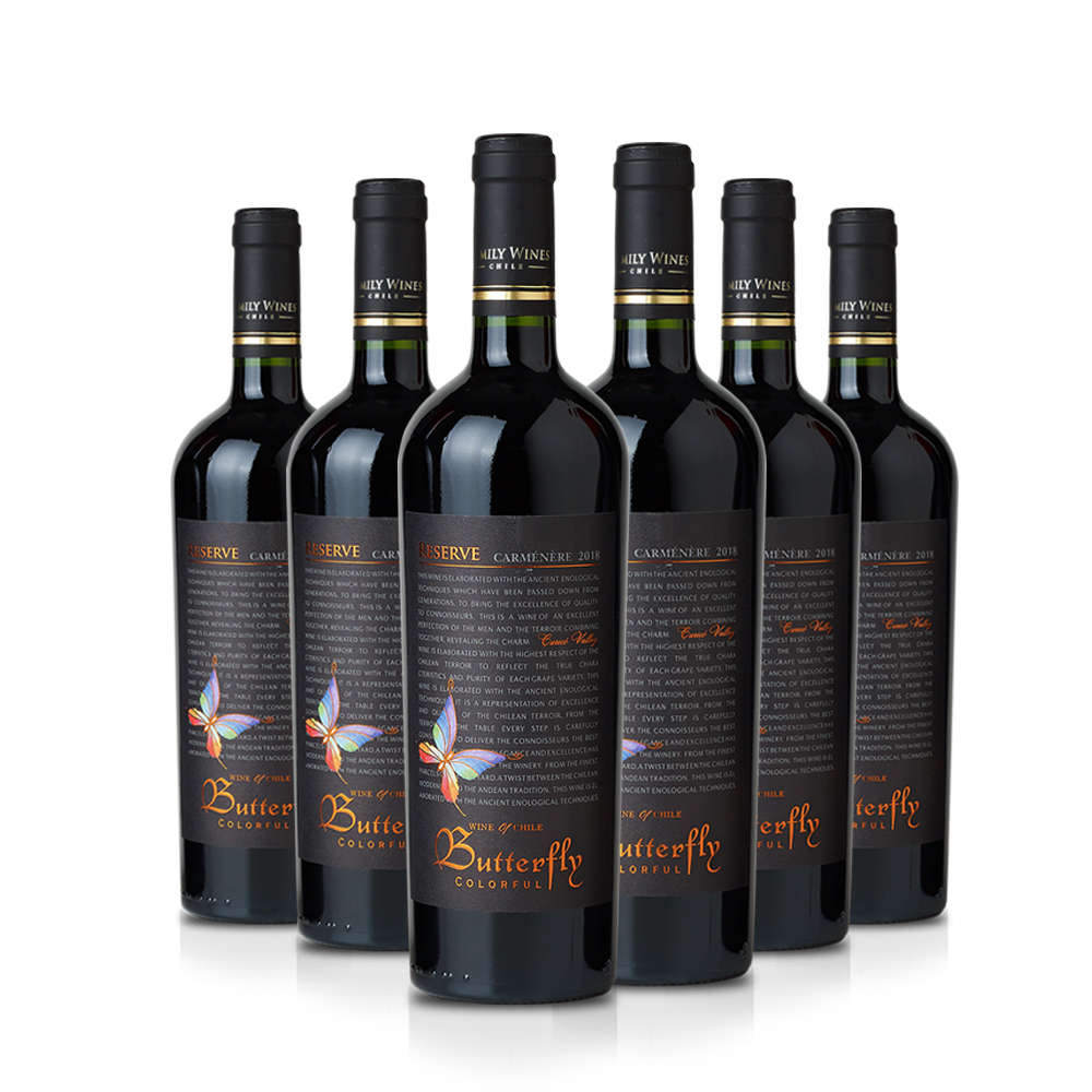 智利彩蝶珍藏佳美娜葡萄酒13度750ml整箱6支参数