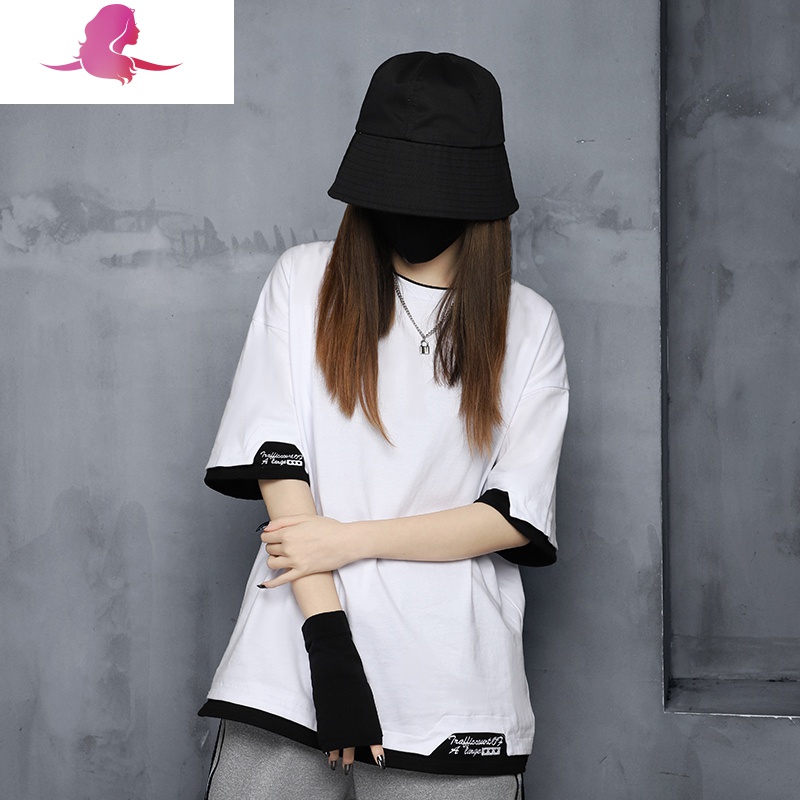 艳如飞多福猫原创潮牌酷酷风格女装帅气嘻哈显瘦黑白t恤短袖女中性