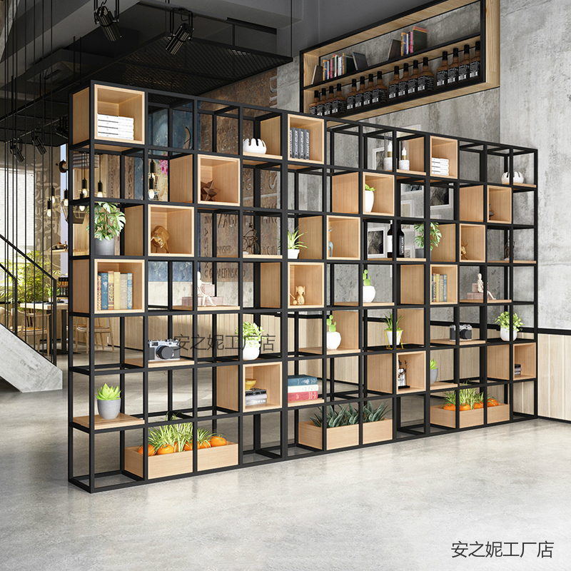 美式工业风办公室铁艺隔断置物架 落地多层loft餐厅装饰 客厅书架高清大图
