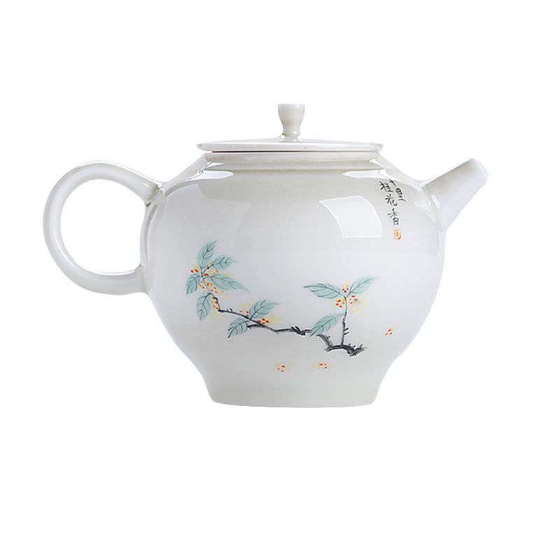 美帮汇宋风手绘桂花景德镇茶壶工笔画功夫茶具粉彩木灰釉球孔泡茶壶