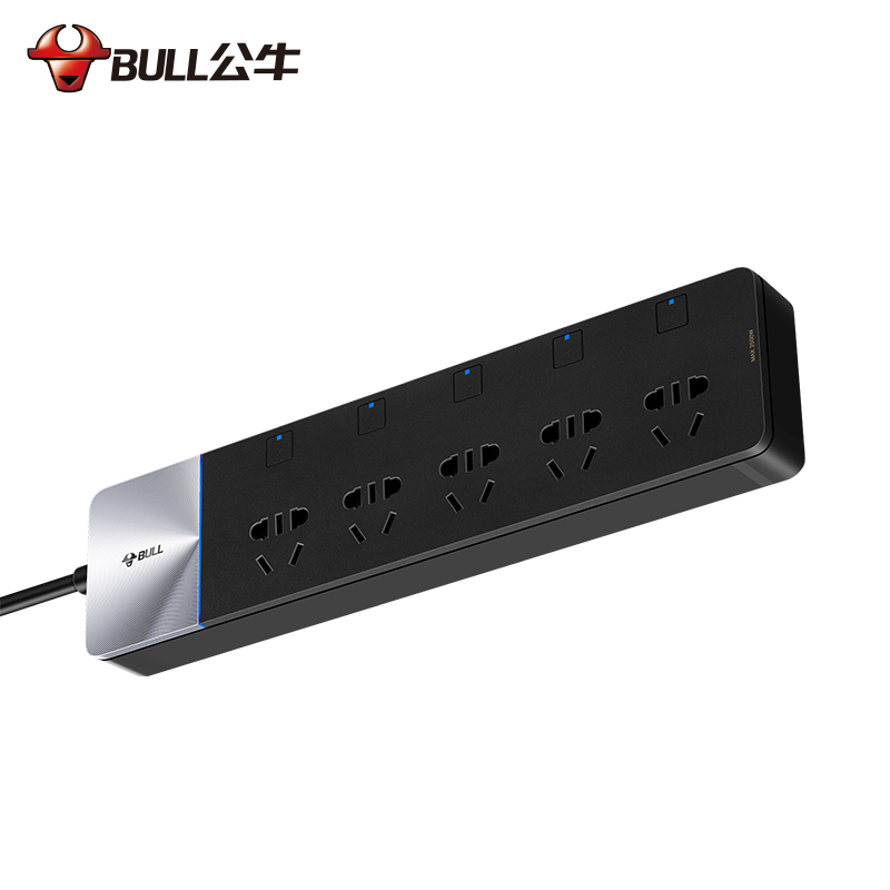 公牛(BULL)插座 GN-H4053高端超功率预警五插位独立开关全长3米 抗电涌插座/插排/接线板/拖线板