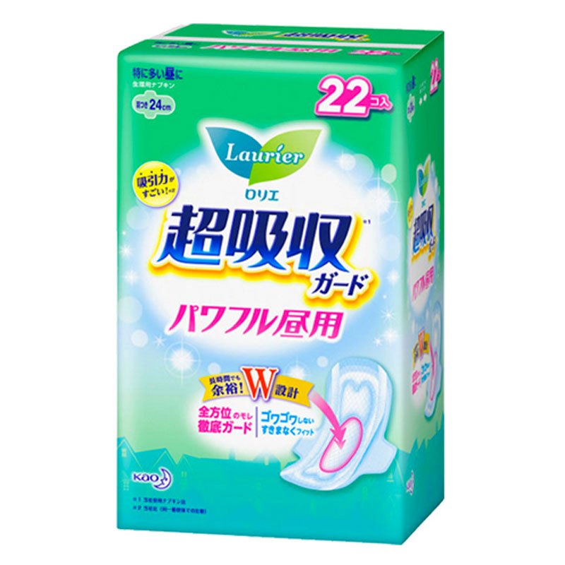 [亲肤防侧漏]花王(乐而雅)Lauríer 零触感瞬吸 绵柔透气干爽卫生巾 姨妈巾 量多日用24cm*22片 护翼