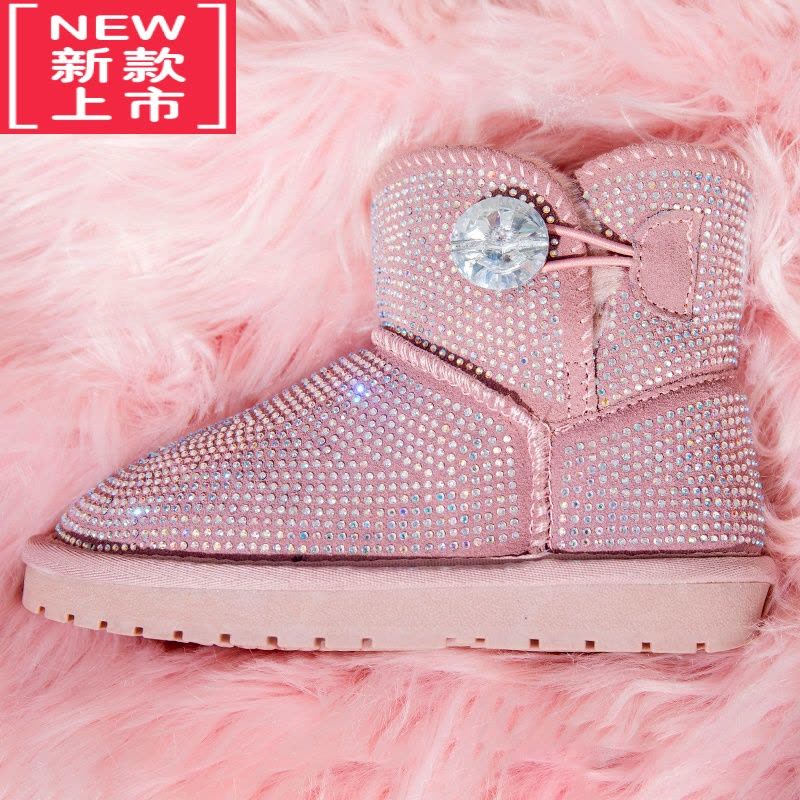 可莉允女童雪地靴2022冬季新款加绒公主风满钻棉靴宝宝短靴儿童靴子图片
