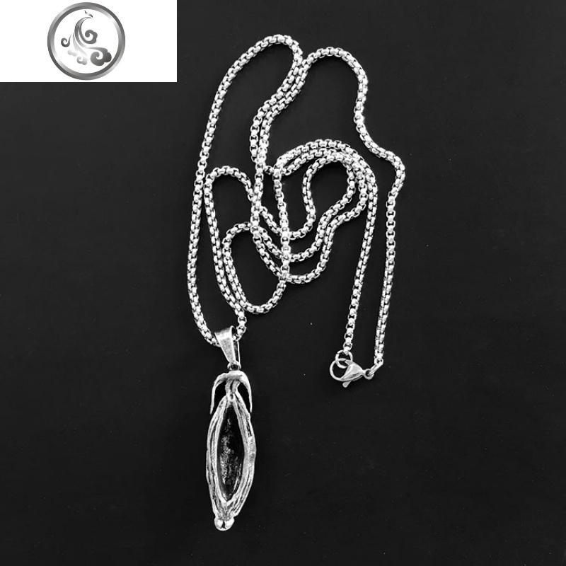 国潮设计师原创槟榔项链男锁骨链hiphop潮人嘻哈个性复古钛钢吊坠 JiMi 古银槟榔配珍珠链60CM