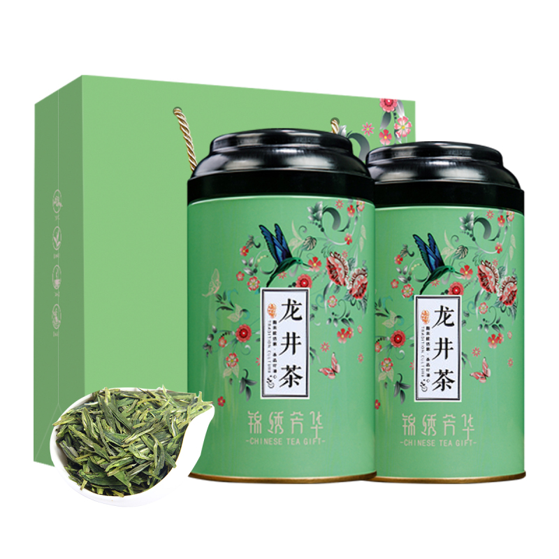 源御露(Yuan Yu Lu)新龙井茶春茶雨前豆香散装罐装铁罐礼芳华小绿罐装绿茶250g