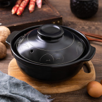莹玉 9.5英寸黑色刻花平锅1.96L 煲仔饭砂锅炖锅陶瓷煲汤煮粥砂锅耐高温汤煲