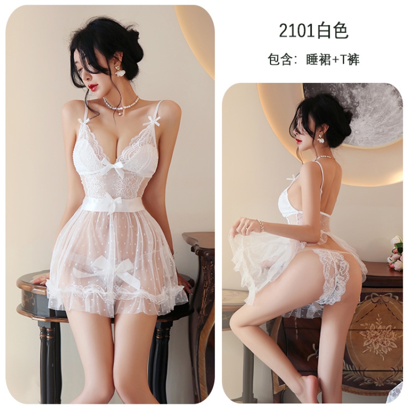 长夜漫漫情趣内衣性感蕾丝透视睡裙免脱开档诱惑调情激情睡衣2101 白色 均码(80-125斤)