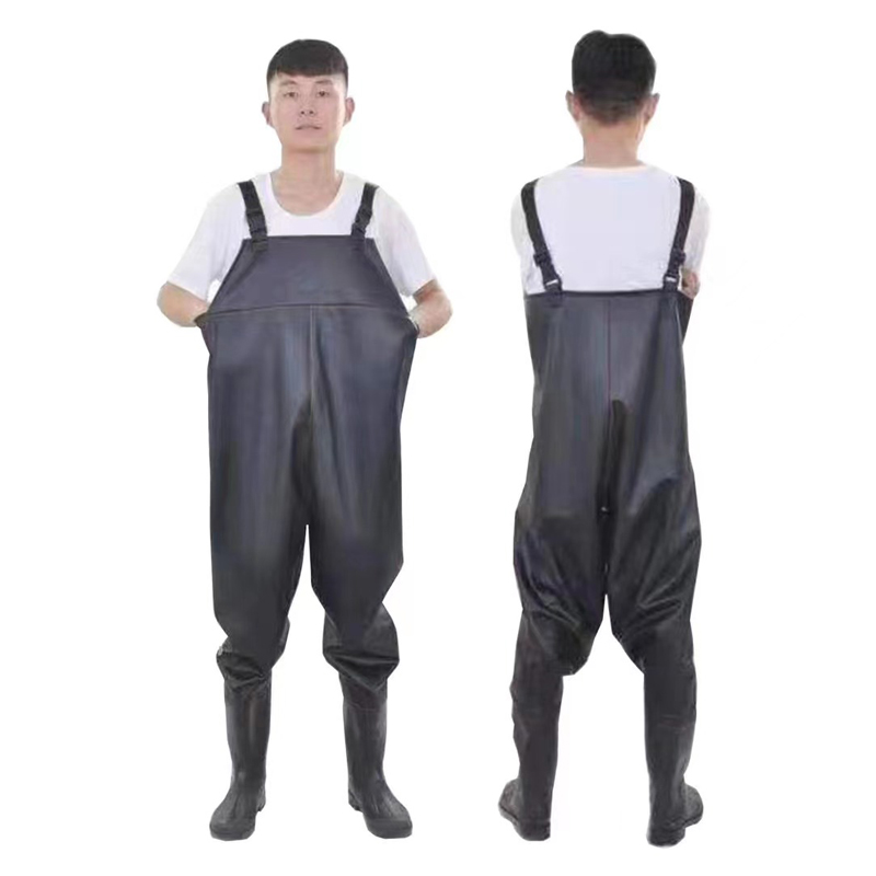 背带下水裤男防水半身连体捕鱼皮叉鱼裤加厚耐磨涉水带雨鞋N46173高清大图