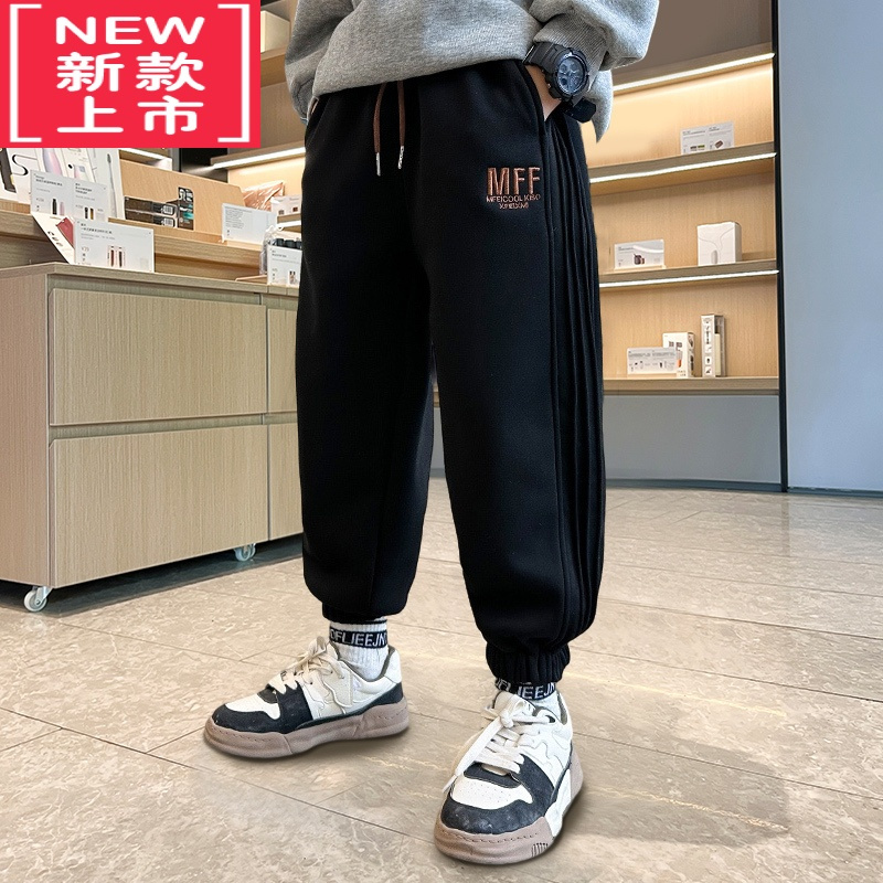 可莉允男童加绒裤子一体绒运动裤宽松2022新款儿童加厚保暖冬季卫裤炸街保暖裤