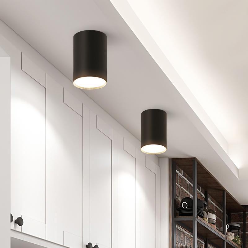 led明装筒灯圆形吊线服装店射灯吸顶式走廊免开孔cob明装射灯4寸黑壳