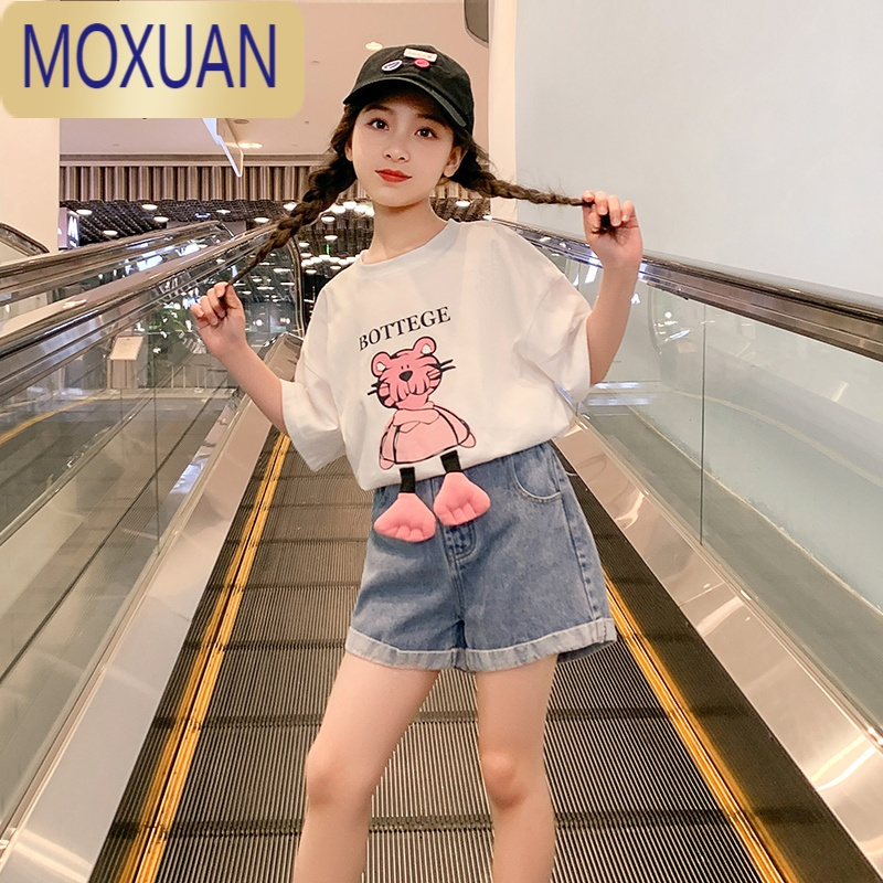 MOXUAN女童短袖t恤夏季2022新款洋气童装大童女孩儿童白色上衣夏装T恤
