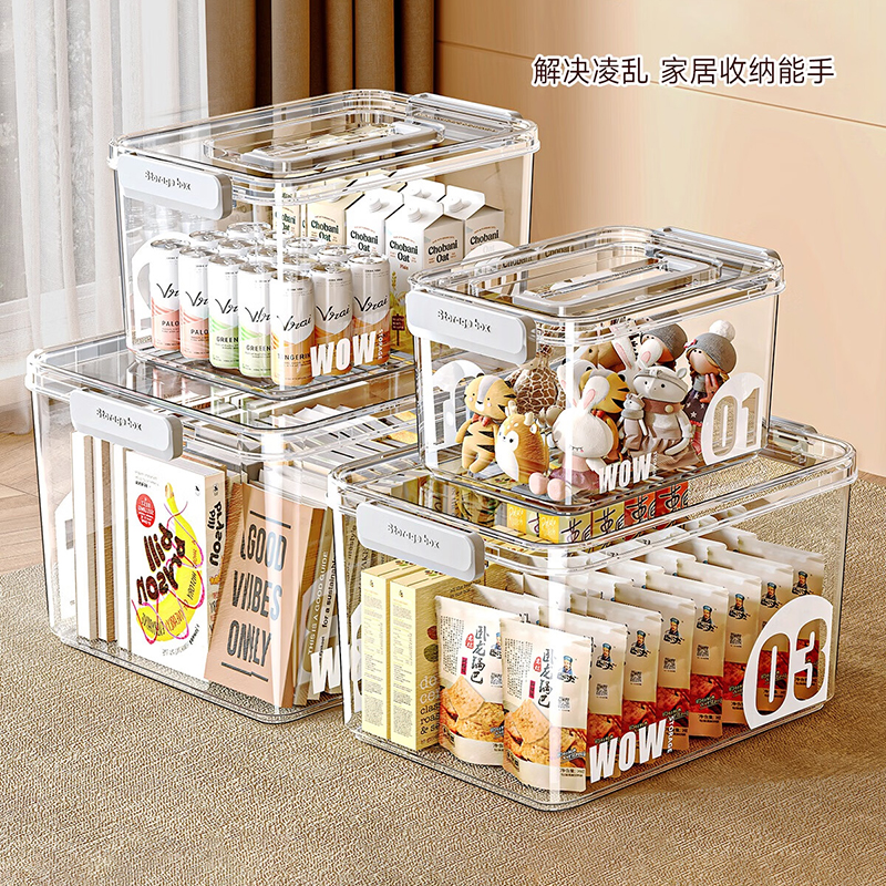 加厚透明收纳箱家用手提衣服玩具零食书本大容量整理盒塑料储物筐 加厚PET透明收纳箱1号