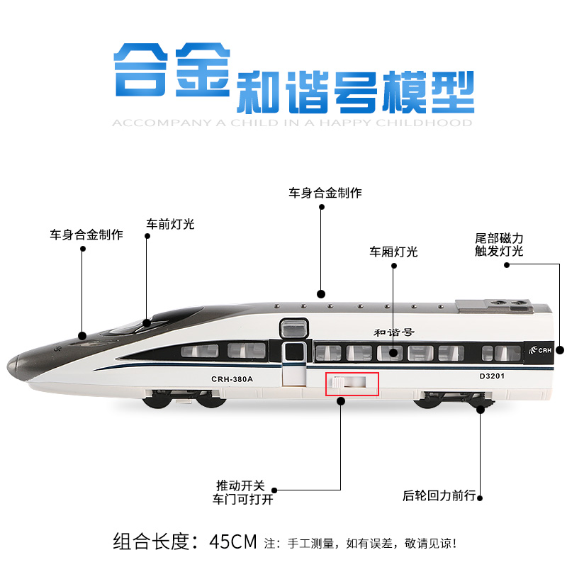 高铁合金火车头动车地铁模型儿童小汽车声光宝宝汽车模型男孩玩具 二号线地铁红色一套高清大图