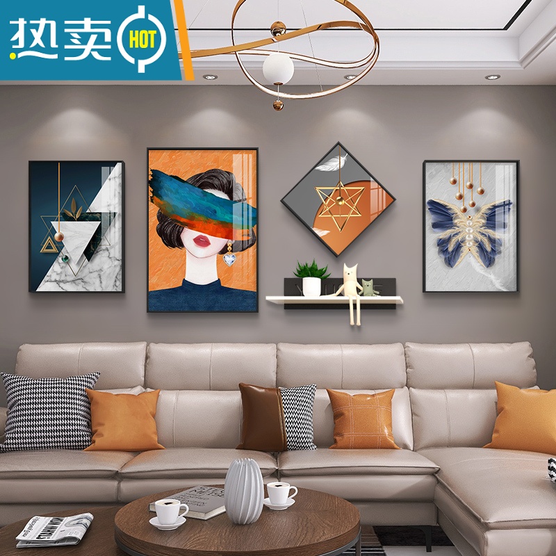 敬平现代简约客厅装饰画创意轻奢沙发背景墙挂画北欧组合卧室床头壁画装饰画高清大图