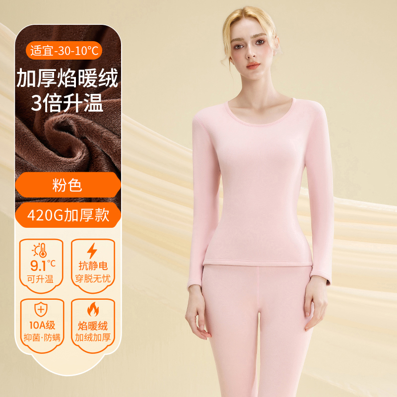 啄木鸟保暖内衣女士加厚加绒套装冬季德绒保暖衣内搭东北秋衣秋裤高清大图