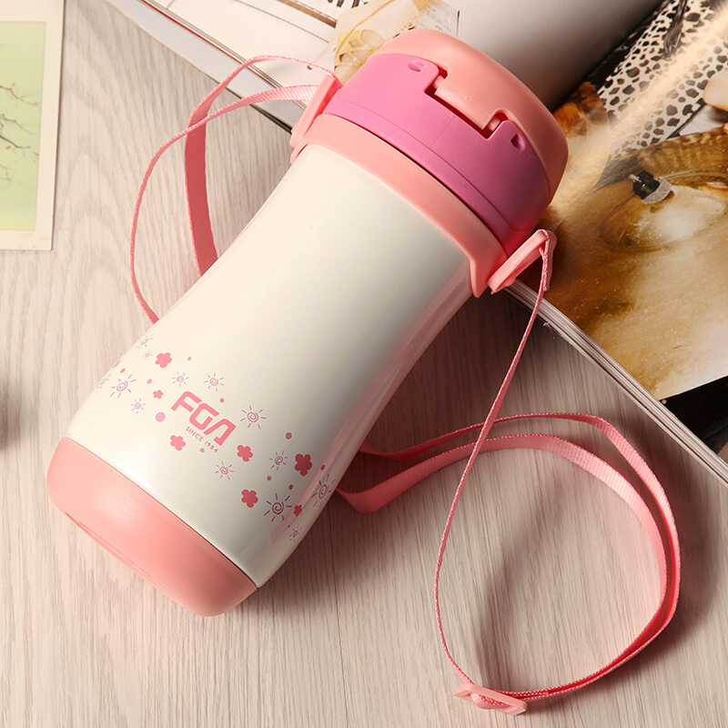 嘟乐儿童保温杯水杯子真空不锈钢保温水杯吸管杯学生时尚便携提绳儿童