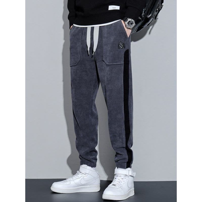 灯芯绒休闲裤男秋时尚弹力抗皱束脚卫裤男士松紧腰简约百搭运动裤图片