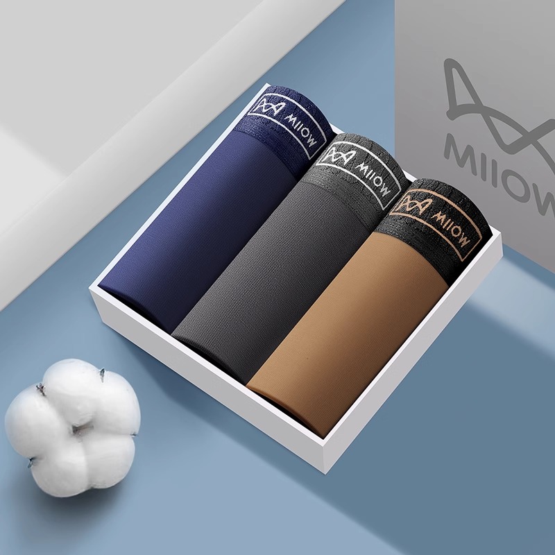 猫人男士内裤男生纯棉抗菌四角裤衩青少年大码透气男款平角短裤 2XL （3条装）宝蓝、深灰、咖啡