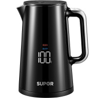 苏泊尔(SUPOR)SW-15S62A电水壶热水壶家用304不锈钢烧水壶控温双层开水壶自动断电黑色智能显温1.5升